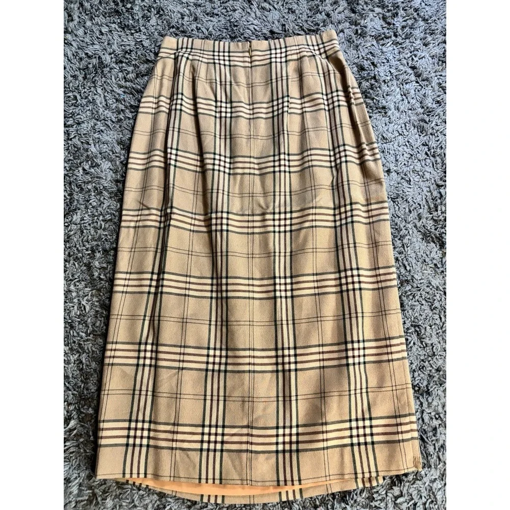 VTG Liz Claiborne Tartan Wrap Midi Skirt Fringe Academia Cottagecore Sz 14 30x34